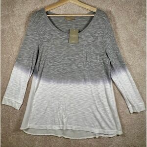 NWT Language Anthropologie Top L Gray White Ombre Back Cutout Long Sleeve BOHO